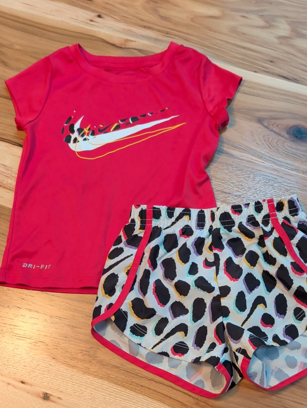 Nike Girls' Pink Dri-FIT Short Sleeve Top & Leopard Print Shorts Set